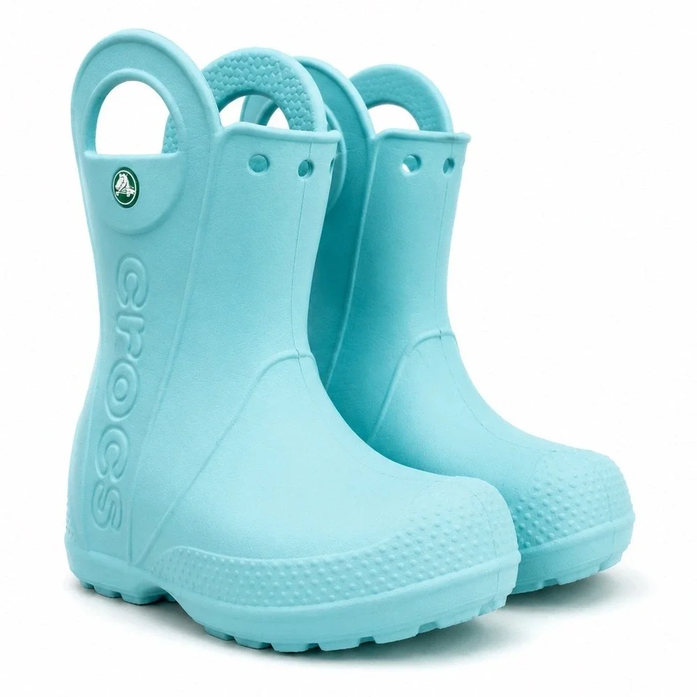 Crocs Shoes Kids Toddler C8 Handle It Rain Boot Waterproof Pull On Light Blue